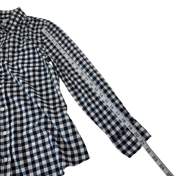 J.Crew Womens Navy & White Gingham Button-Up Shirt SZ MP 100% Cotton Long Sleeve - Picture 8 of 12